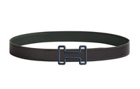 HERMES Leather Belts Men Graphite/Dark Green