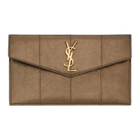 SAINT LAURENT UPTOWN Snake Skin Envelope Bag Clutches Women's Khaki