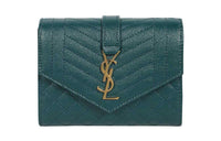 SAINT LAURENT ENVELOPE Grained Embossed Cow Leather Wallet Women's Jasper