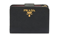 PRADA Saffiano Leather Wallet Women's Black/Hibiscus Red