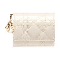 DIOR Lady Dior Patent Leather Calfskin Wallet Women's Ivory