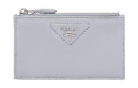 PRADA Leather Card Holder Women's Gray Blue