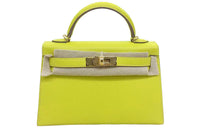 HERMES Mini Kelly 2nd Generation Epsom Leather Kelly Bag One Shoulder Handbags Mini Women's 9R Lime Lemon