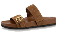 LOUIS VUITTON Bom Dia Rubber Sole Slide Slippers Women's Brown Gold