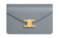 CELINE Triomphe Cow Leather Wallet Women's Blue Gray
