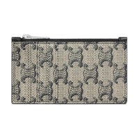 CELINE Canvas paneled Calfskin Trim Card Holder Women's Light Umber