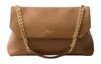 PRADA Soft Leather Handbag Shoulder Bag Large Size Women's Camel