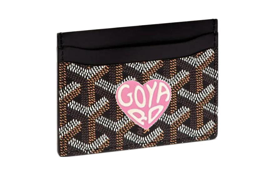 GOYARD Canvas With Calfskin Card Clip Card Holder Unisex Black/Pink Heart-Shaped