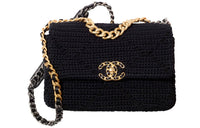 CHANEL 19Bag Hooked Flower Handbag Women's Black