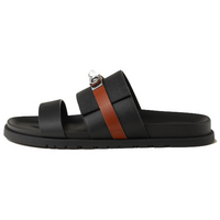HERMES Rubber Sole Quiet Slide Slippers Men's Black