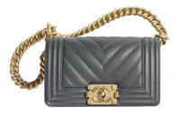 CHANEL Cow Leather Shoulder Bag Small Size Women's Dark Gray