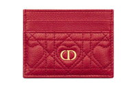 DIOR Caro Cow Leather Card Holder Women's Silver Lotus Red