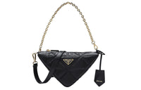 PRADA Triangle Soft Sheep Leather Handbag Shoulder Bag Women's Black