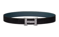 HERMES Letter Embossed Silver Buckle Togo Small Cow Leather Double-Sided Leather Belt Women's Black Width: 3.2cm