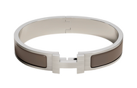 HERMES Palladium-Plated Metal Enamel Bangles Men's Gray