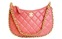 CHANEL Shiny Lambskin Hobo Bag Shoulder Bag Handbag Small Size Women's Pink