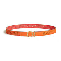HERMES Calfskin, Gold Plated Leather Belts Women's Pink/Orange Width 2.4CM