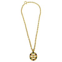 CHANEL 1994 Stone embellished CC pendant Medallion Necklace