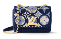 LOUIS VUITTON Twist Fabric Cow Leather Patchwork Shoulder Bag Crossbody Bag Medium Size Women's Blue