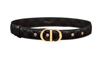 DIOR Letter Buckle Smooth Buckle Leather Belts Women's Black