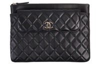 CHANEL Sheepskin Flap Clutch Women's Black