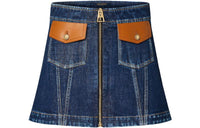LOUIS VUITTON Leather Accent Denim Mini Skirt