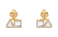 CELINE Brass Rhinestone Earrings Women's Gold