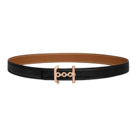 HERMES Calfskin Leather Belts Women's Black Width 2.4CM