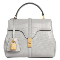 CELINE Crocodile Leather Shoulder Bag Crossbody Bag Handbag Mini Women's Light Gray