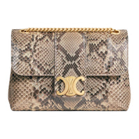 CELINE Victoire Python Skin Shoulder Bag Medium Size Women's Natural
