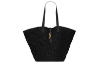 SAINT LAURENT Raffia With Vegetable Tanned Leather Handbag Medium Size Women's Black