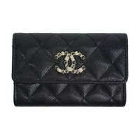 CHANEL Embossed Calfskin With Grains Card Holder Women's Black
