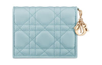 DIOR Lambskin Wallet Mini Women's Sky Blue