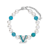 LOUIS VUITTON Brass, Green Lapis Lazuli, Metal Bracelets Men's White/Blue