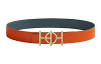 HERMES Comfortable Gold Buckle Epsom Calfskin Double-Sided Leather Belt Men's Orange Width: 3.8cm
