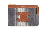 CELINE Triomphe Fabric With Calfskin Wallet Women's Navy