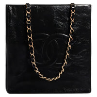 CHANEL Wrinkled Cow Leather Handbag Large Size Women's Black