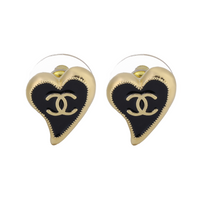 CHANEL Stud Earrings Women's Black/Gold