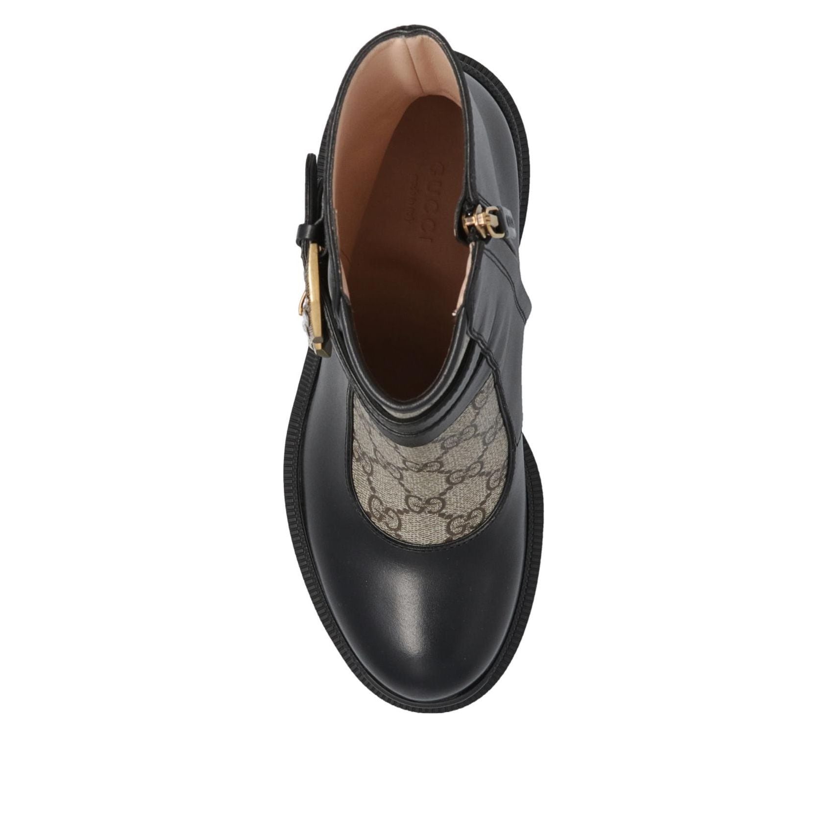 (WMNS) Gucci Buckles Ankle Boots 'Black Beige' 701100-UVV20-1182