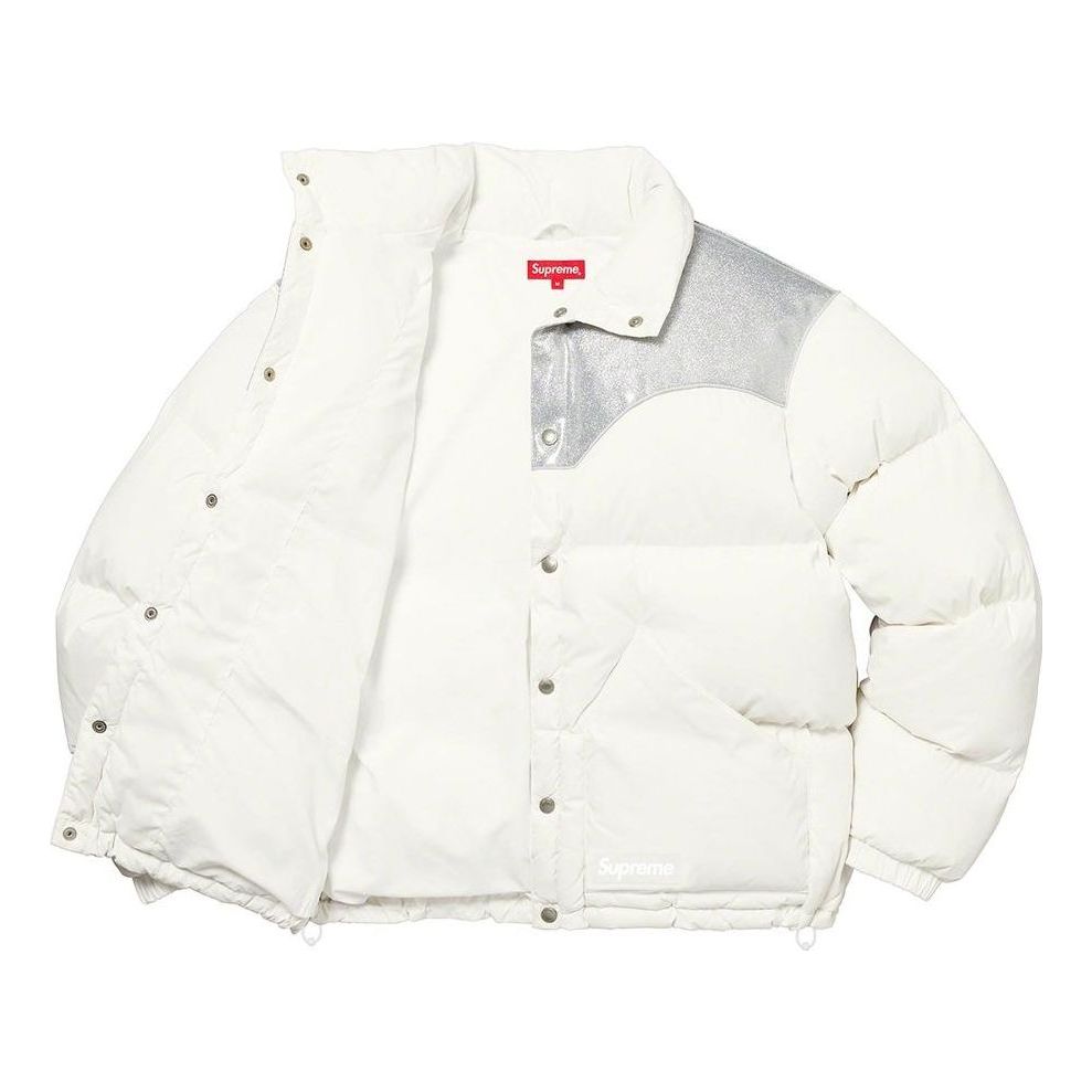 Supreme Glitter Yoke Down Puffer Jacket 'White Silver' SUP-FW22-829