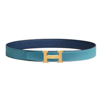 HERMES Calfskin Metal Gold-Plated Leather Belts Women's Blue Width: 3.2CM