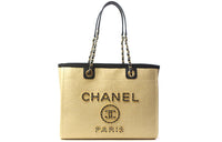 CHANEL Cow Leather Beach Bag Tote Small Size Women's Beige