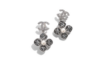 CHANEL Metal Artificial Pearl Rhinestone Earrings Women's Black