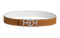 HERMES Silver Buckle Togo Calfskin Double-Sided Leather Belt Men's Gold Width: 3.8cm