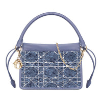 DIOR Lady Dior Fabric Handbag Mini Women's Blue