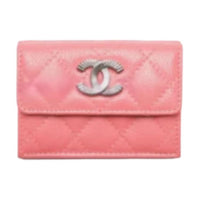 CHANEL Calfskin Wallet Women's Light Pink Red
