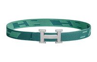 HERMES Classic H Embossed Silver Buckle Double-Sided Nylon Belt Leather Belts Men's Green Width: 3.2cm