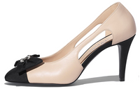 CHANEL Cone Heel High Heels 8.5cm Women's Beige Black