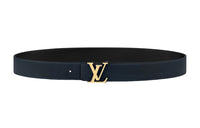 LOUIS VUITTON Fashion Minimalist Style Smooth Buckle Men's Marine Blue Width 3.5cm