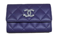 CHANEL Sheepskin Wallets Card Holders Women's Purple